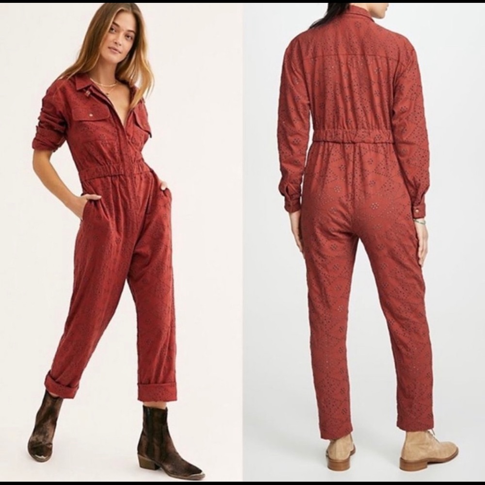 Free People Set the Tone Eyelet Jumpsuit
